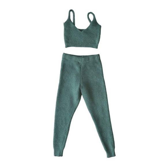 Fashion Nova Tops - WOMENS FUZZY COZY 2-PIECE LOUNGE SET CROP TANK TOP W PANTS GREEN XS FASHION NOVA